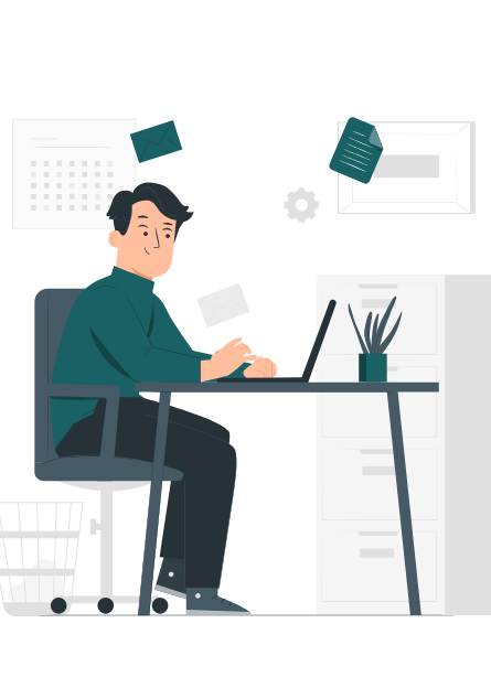 Illustration of AI and machine learning algorithms analyzing data with interconnected nodes and graphs representing insights and predictions.