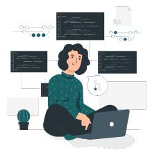 Illustration of marketers analyzing performance metrics with charts and graphs, representing data-driven digital marketing strategies and ROI tracking.